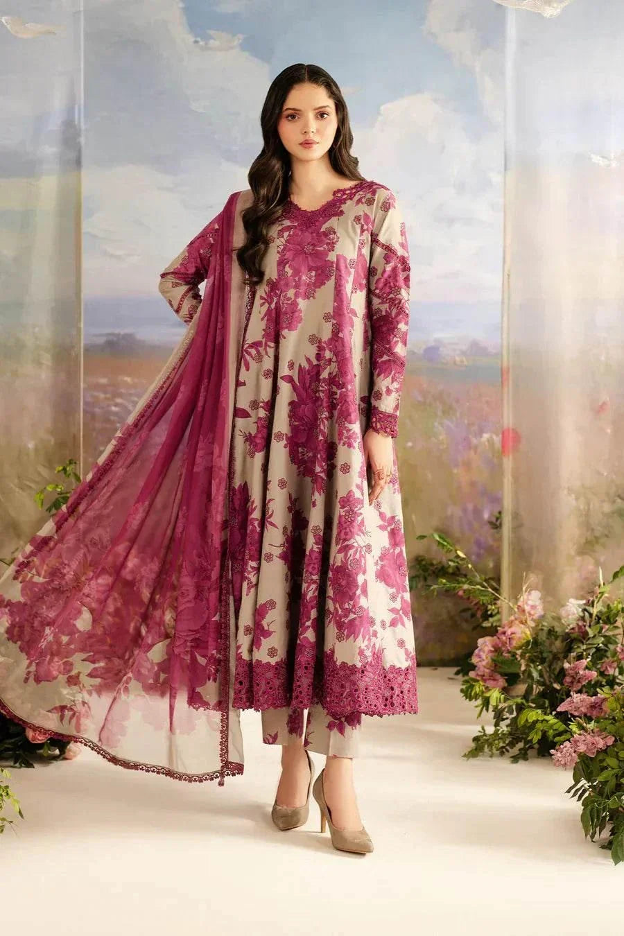 EMBROIDERED PRINTED LAWN Unstitch - BK.Clothings